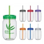 Logo Printed 16oz. Plastic Mason Jar with Straw