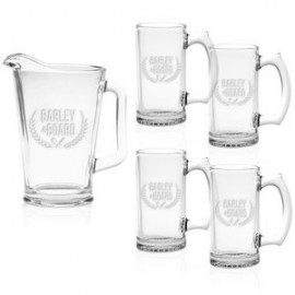 Logo Branded Glass Pitcher & Mug Set - Deep Etched