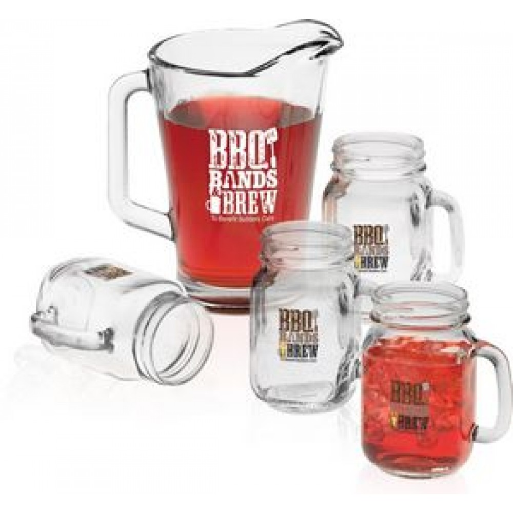Glass Pitcher & Handled Jar Set with Logo