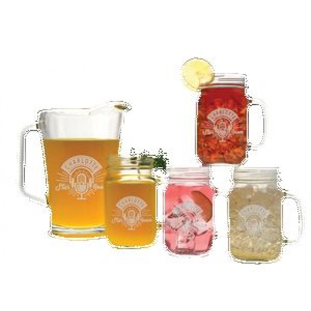 Glass Pitcher & Handled Jar Set - Etched with Logo
