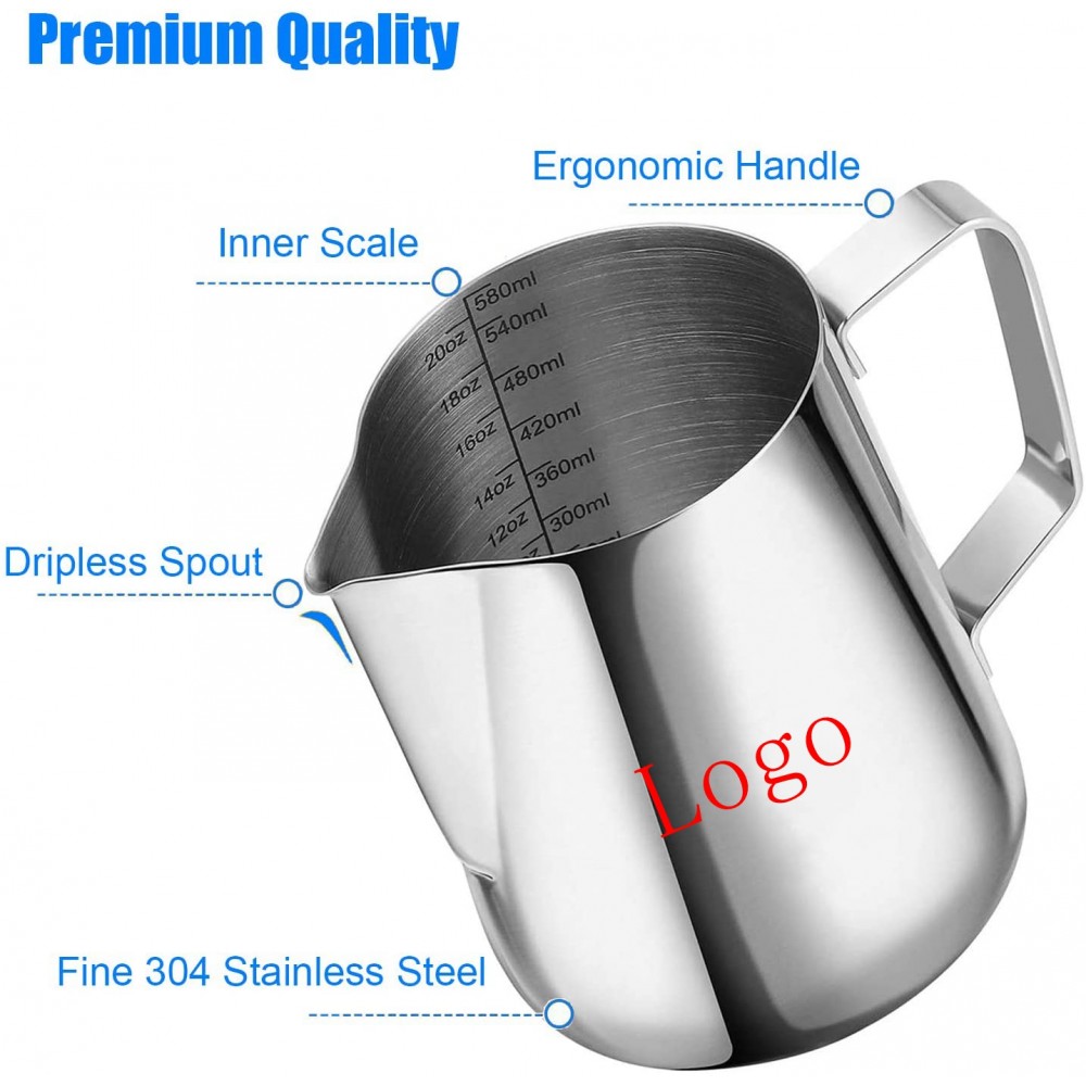 Personalized Milk Frothing Pitcher 20 OZ 304 Stainless Steel Barista Cup for Making Coffee Cappuccino Latte Art Personalized Milk Frothing Pitcher 20 OZ 304 Stainless Steel Barista Cup for Making Coffee Cappuccino Latte Art