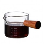 Transparent Espresso Glass Pitcher with Wooden Handle with Logo