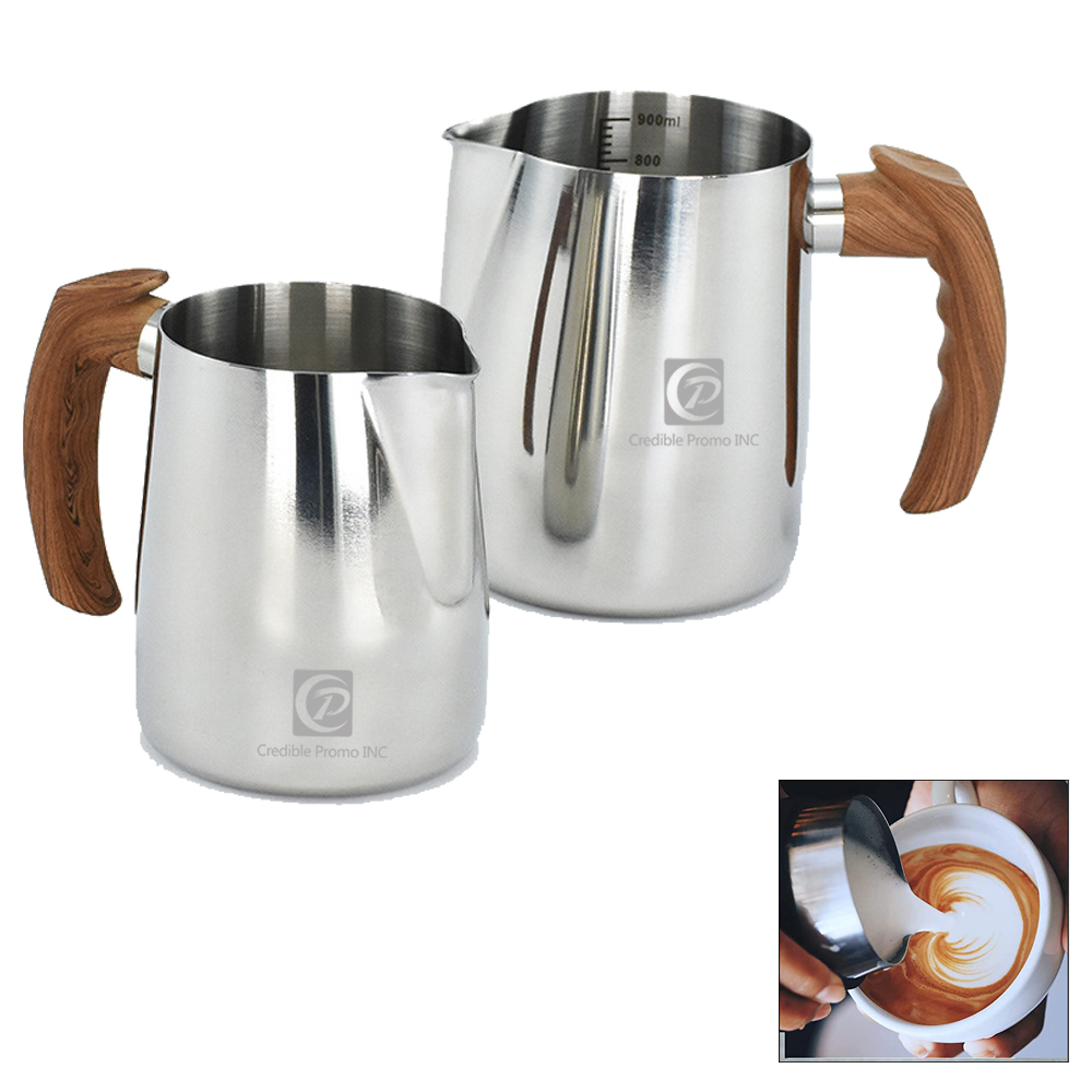 Customized Milk Frothing Pitcher With Wood Handle