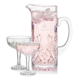 Brinkley Pitcher & Cocktail Coupes Set with Logo  Brinkley Pitcher & Cocktail Coupes Set with Logo