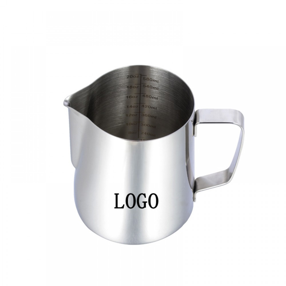 Customized 20oz Stainless Steel Milk Frothing Pitcher Jug with Measurement Scale