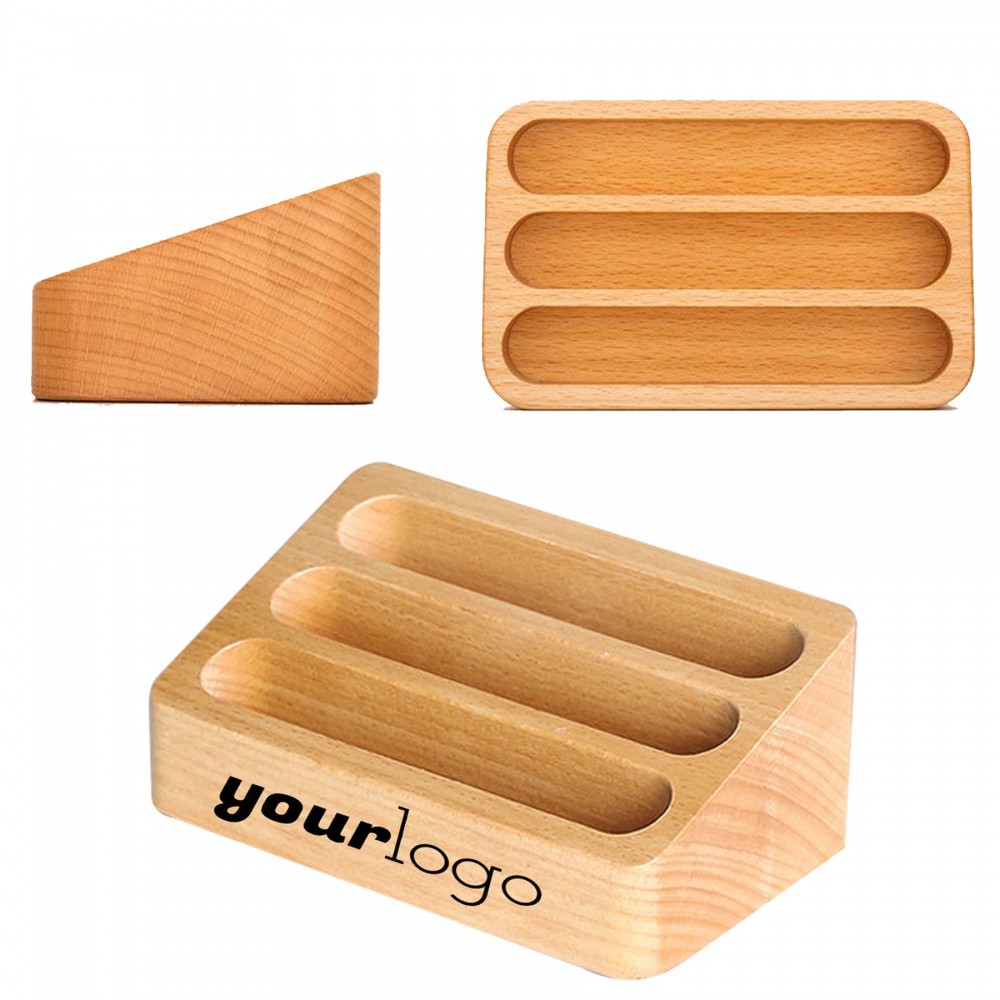 Wooden Desk Business Card Holder with Logo