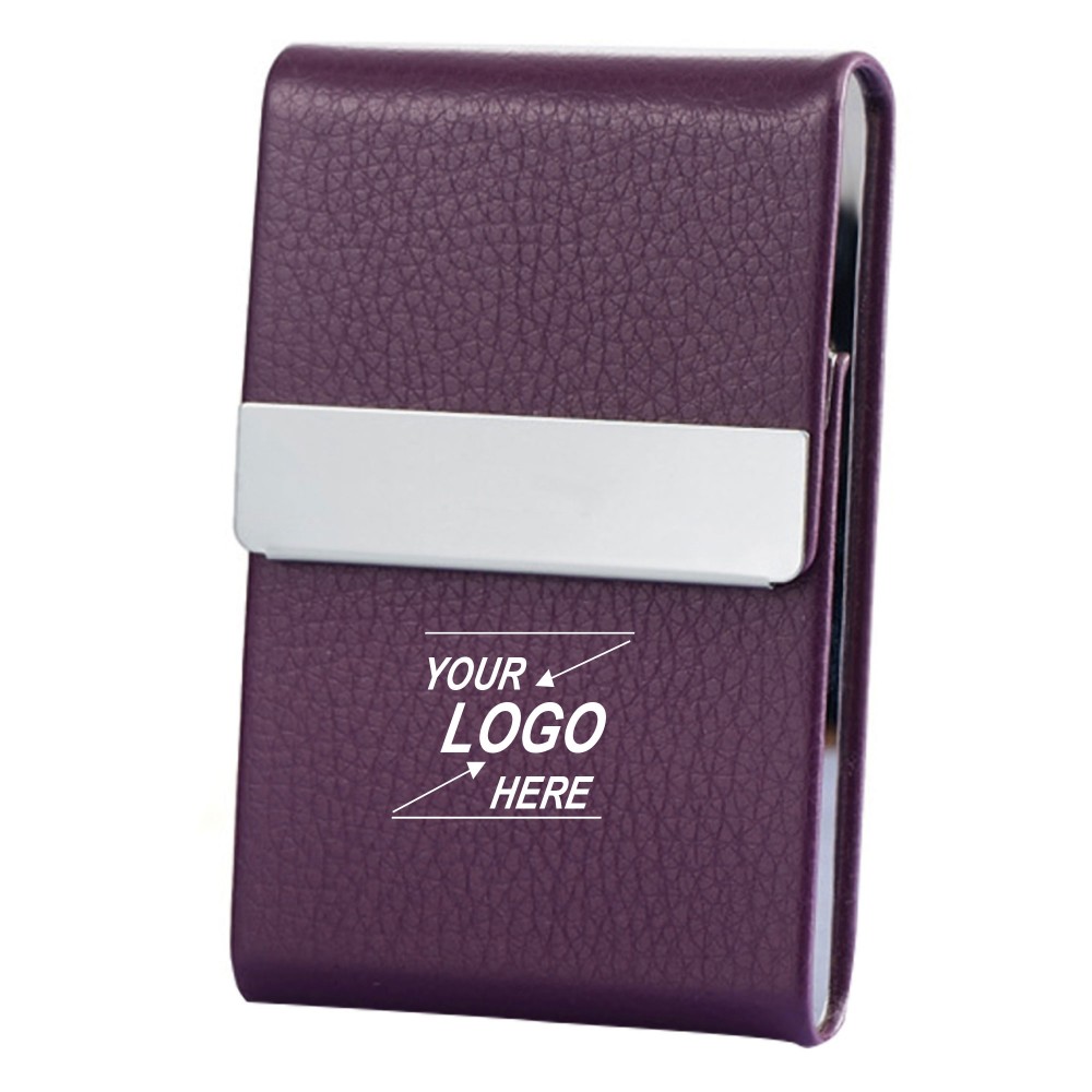 Premium Faux Leather Metal Business Card Holder with Logo Premium Faux Leather Metal Business Card Holder with Logo