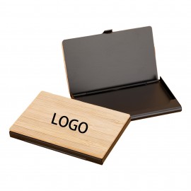 Custom Metal Business Card Case With Wood Grain Flap