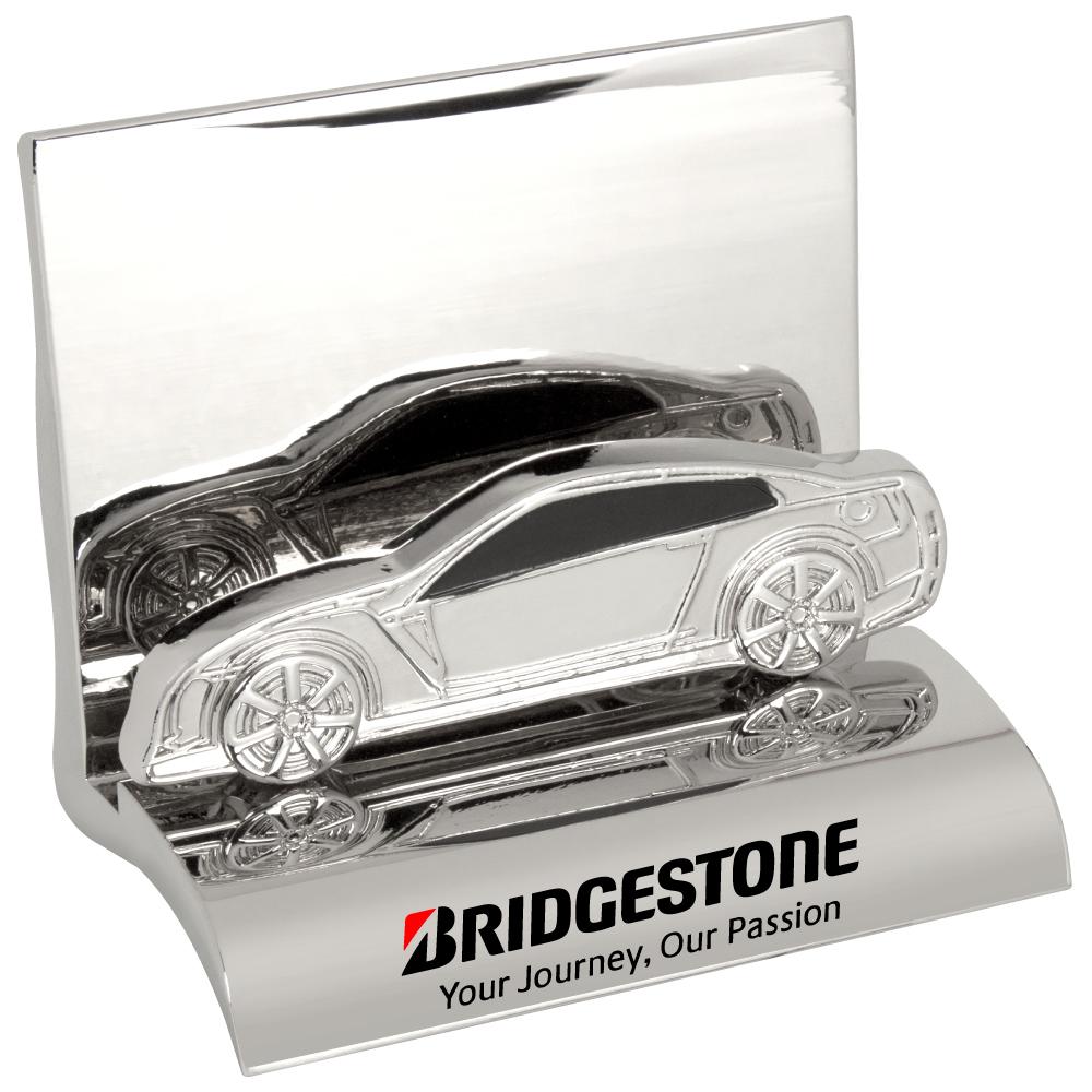 Chrome Metal Sports Car Business Card Holder with Logo