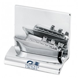 Chrome Metal Cruise Ship Business Card Holder with Logo  Chrome Metal Cruise Ship Business Card Holder with Logo