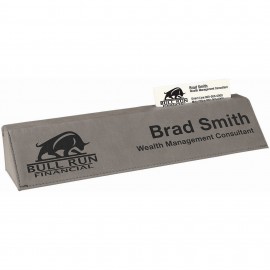 Customized 10 1/2" Gray Laser Engraved Leatherette Desk Wedge with Business Card Holder