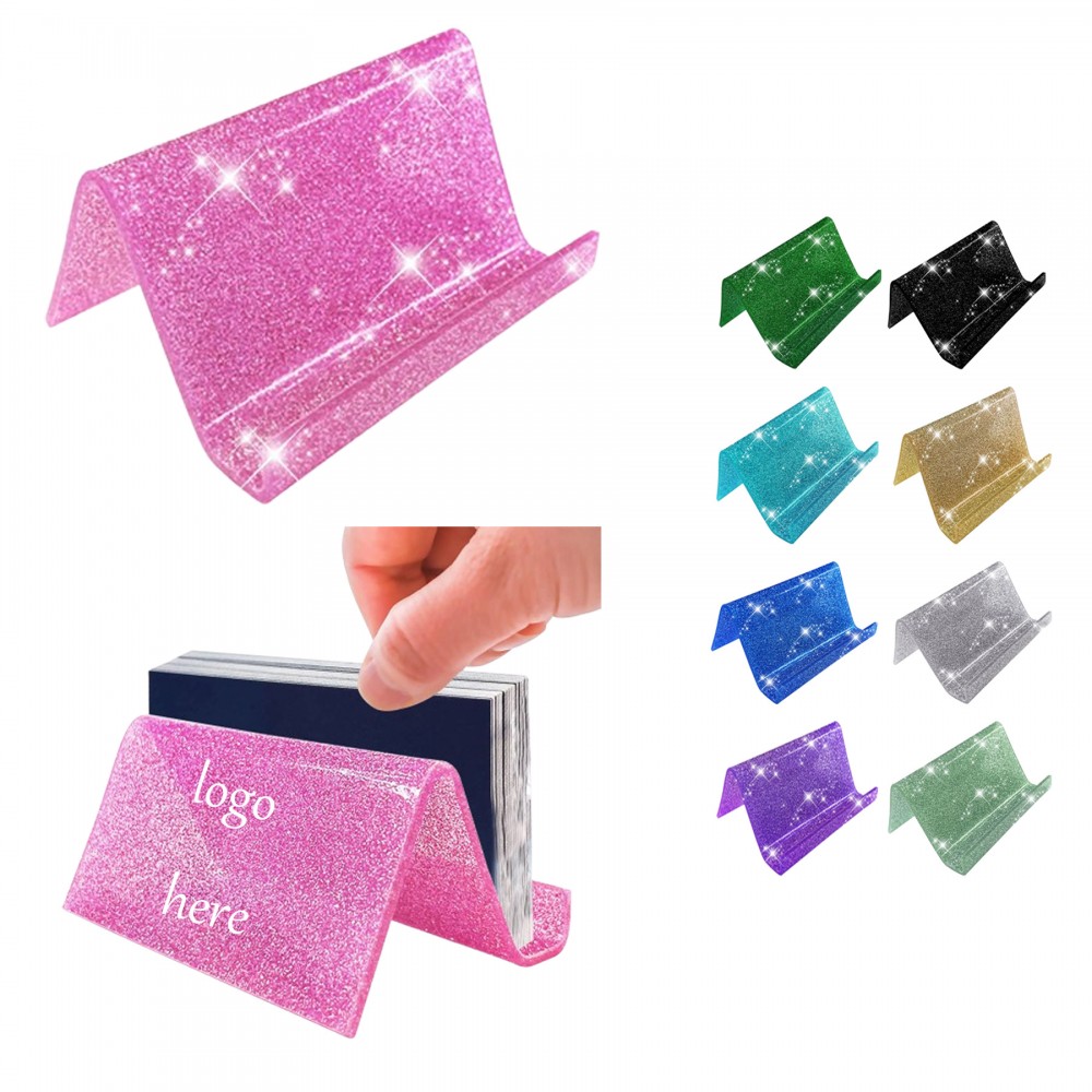 Glitter-Accent Plastic Business Card Holder with Logo