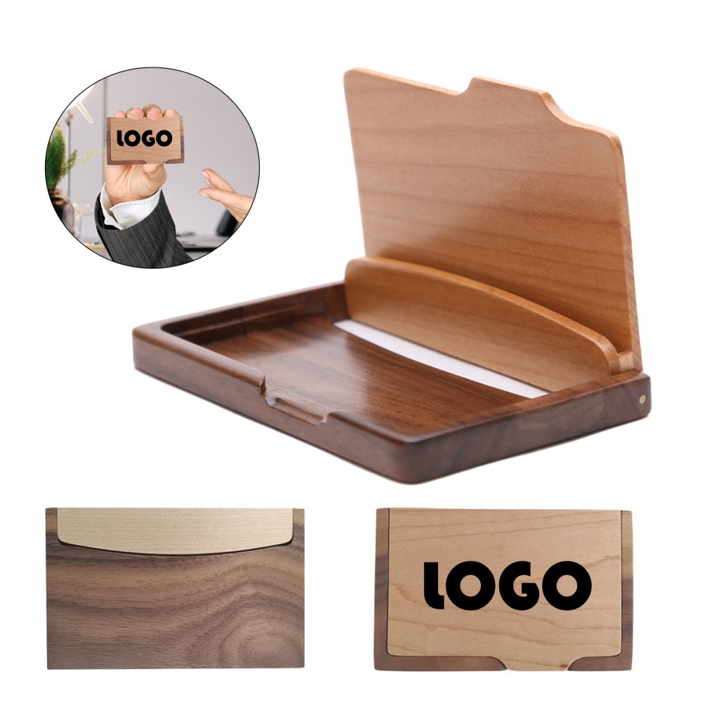 Rectangle Wooden Business Card Holder Box MOQ50PCS with Logo