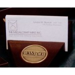 Cherry Finish Wood Business Card Holder with 1.5" Coin Custom Printed