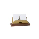 Premium Business Card Holder with Brass Stand and Sturdy Wood Base with Logo