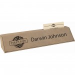 10 1/2" Light Brown Laser Engraved Leatherette Desk Wedge with Business Card Holder with Logo