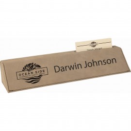 Customized 10 1/2" Light Brown Laser Engraved Leatherette Desk Wedge with Business Card Holder