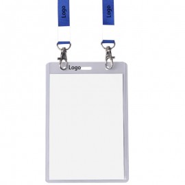 Double Hook Enlarged Transparent ID Card Badge Holder with Lanyard with Logo