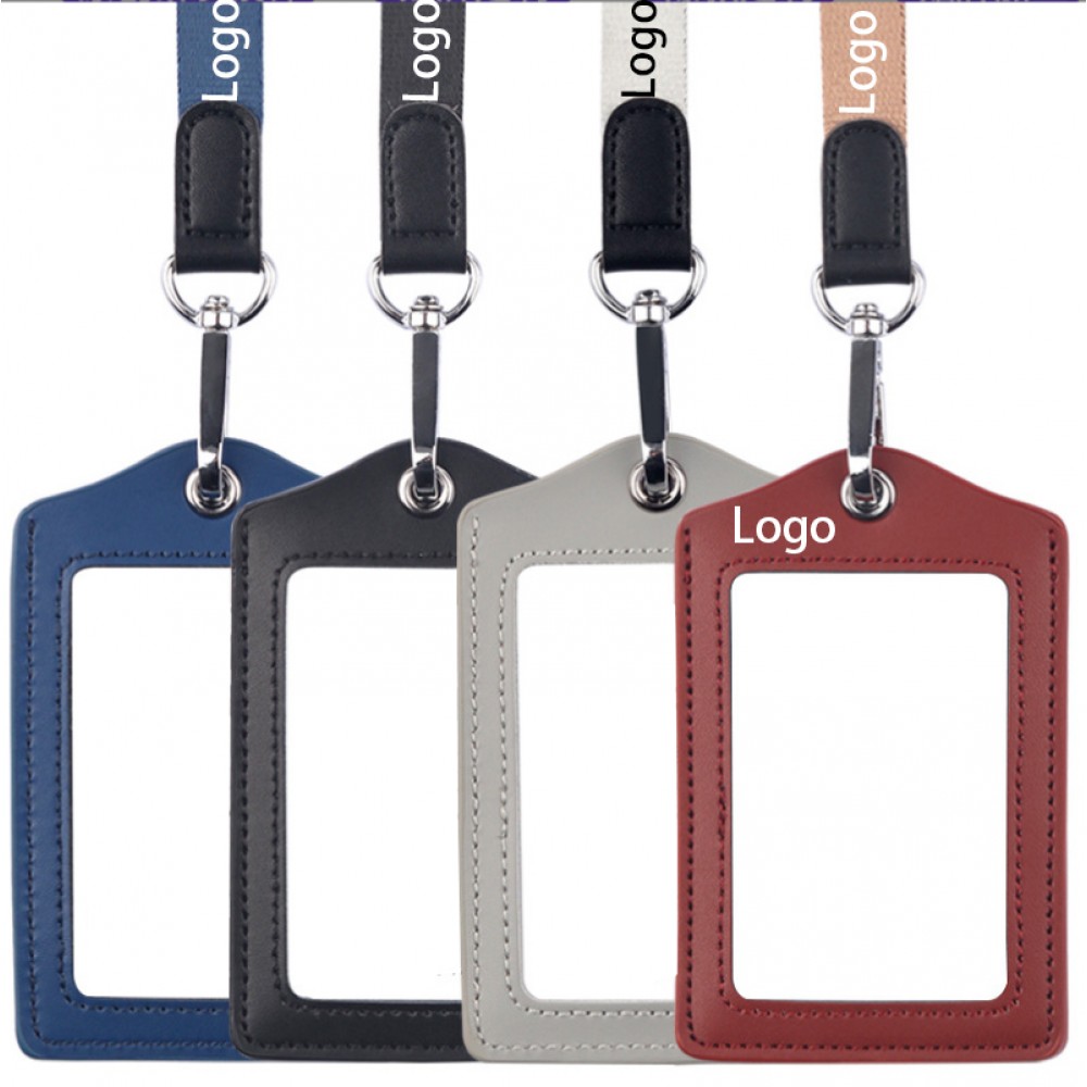 Personalized Genuine Leather Badge Holder with Lanyard