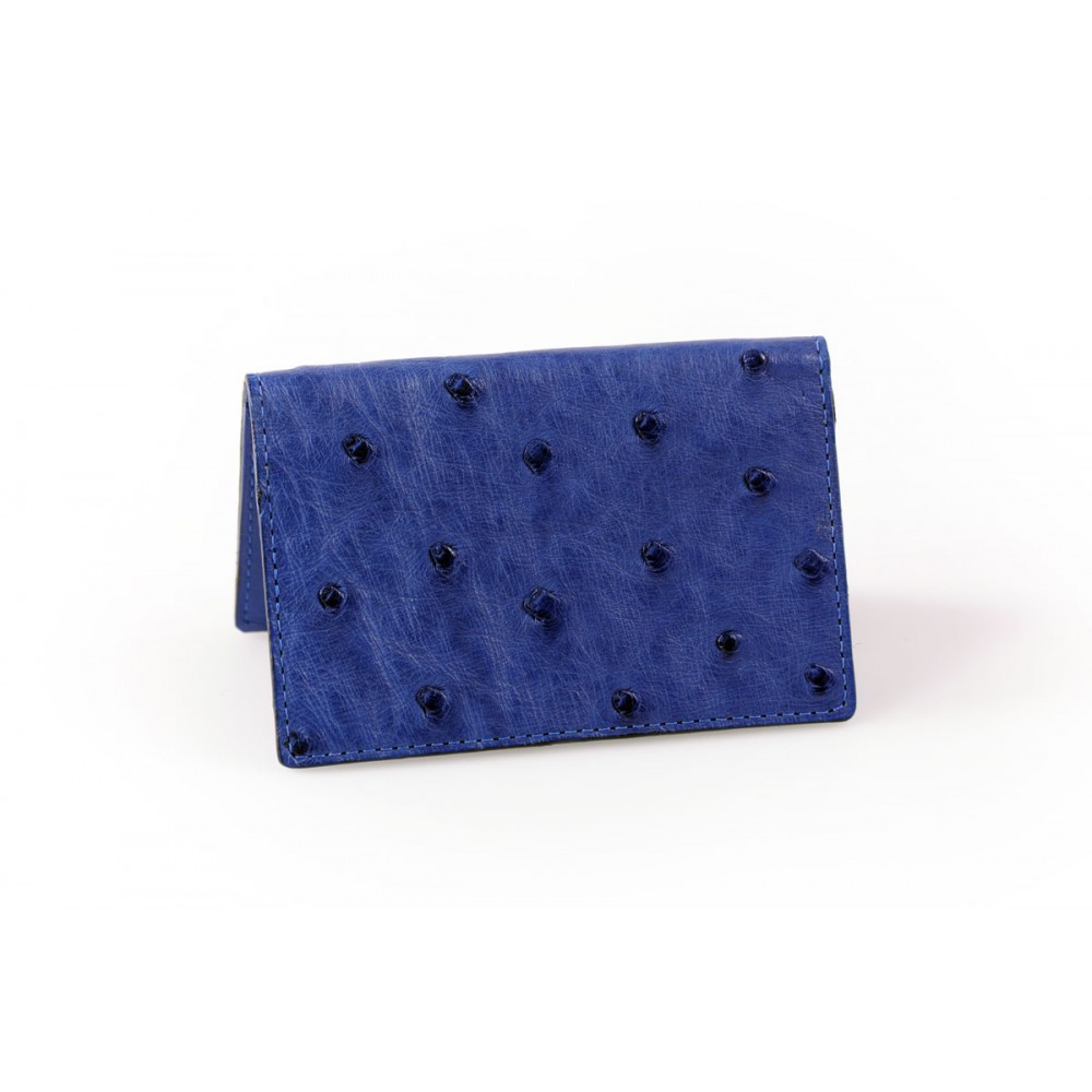 Ostrich Leather Business Card Case - Blueberry Custom Printed Ostrich Leather Business Card Case - Blueberry Custom Printed