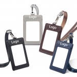 Leather ID Badge Holder with Lanyard with Logo