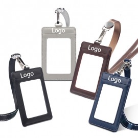 Leather ID Badge Holder with Lanyard with Logo  Leather ID Badge Holder with Lanyard with Logo