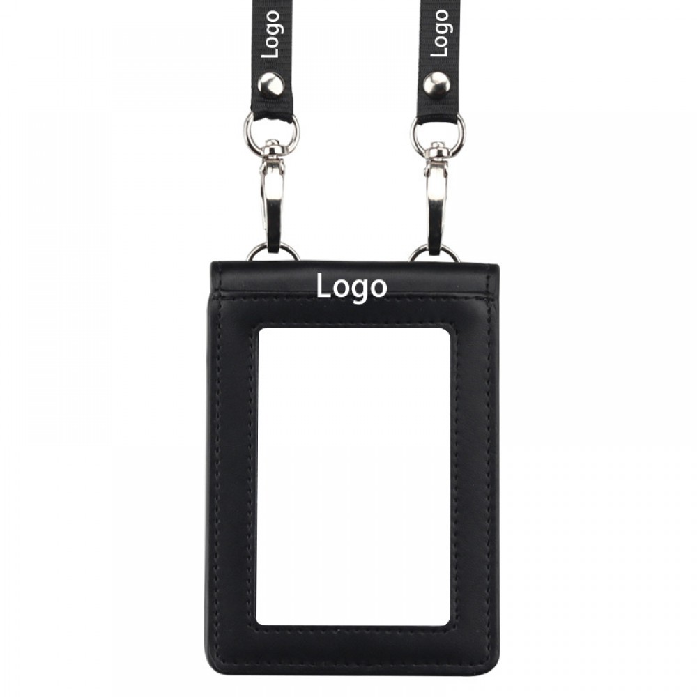 Double Hook Genuine Leather Badge Holder with 3 Slots with Logo