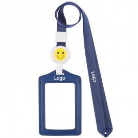 Genuine Leather Badge Holder with Telescopic Lanyard with Logo