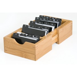 Personalized Bamboo Expandable Business Card Holder w/ 3 Removable Dividers & Alphabet Index Tabs