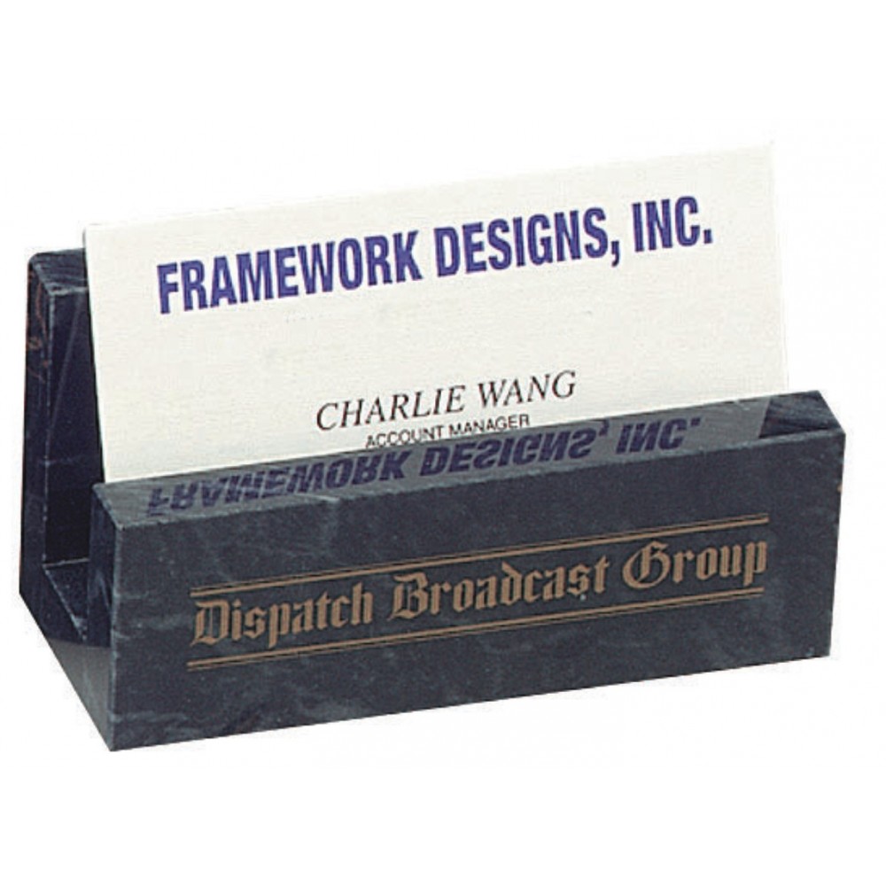 Black Marble Business Card Holder - Desk Accessory with Logo