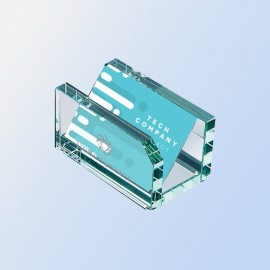 Jade Glass Desk Business Card & Mail Holder with Logo