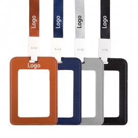 Logo Branded Leather ID Badge Holder with Lanyard