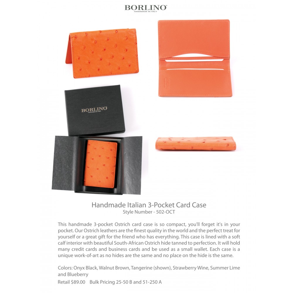 Ostrich Leather Business Card Case - Tangerine Logo Branded Ostrich Leather Business Card Case - Tangerine Logo Branded
