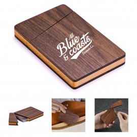 Walnut Wood Slim Business Card Holder with Logo  Walnut Wood Slim Business Card Holder with Logo