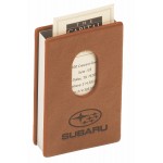 Brown Leather Card Holder w/Easy Slide Out Function with Logo