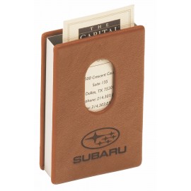 Brown Leather Card Holder w/Easy Slide Out Function with Logo  Brown Leather Card Holder w/Easy Slide Out Function with Logo