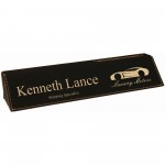 10 1/2" Black/Gold Laser Engraved Leatherette Desk Wedge with Business Card Holder with Logo