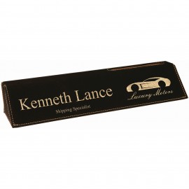 Customized 10 1/2" Black/Gold Laser Engraved Leatherette Desk Wedge with Business Card Holder