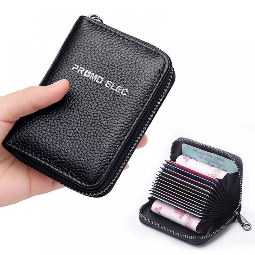 Promotional Leather Credit Card Holder Wallet , RFID Blocking Secure Card Case , ID Case Organizer Zipper Wallet