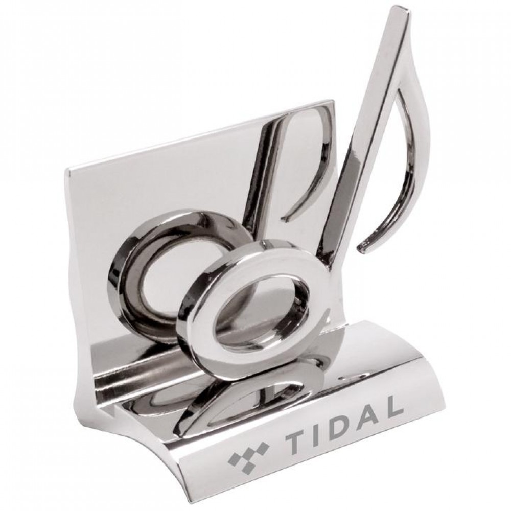 Custom Imprinted Music Note Chrome Metal Business Card Holder Custom Imprinted Music Note Chrome Metal Business Card Holder