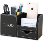 Logo Branded PU Leather Desk Organizer