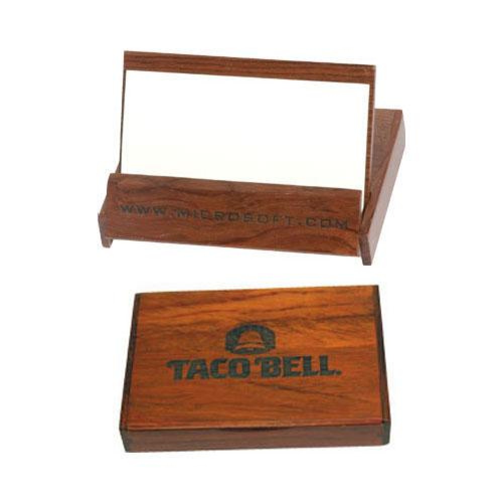 Flip Top Rosewood Colored Business Card Holder with Logo