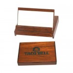 Flip Top Rosewood Colored Business Card Holder with Logo