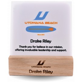 Full color Plaque/counter display with wood base with Logo  Full color Plaque/counter display with wood base with Logo