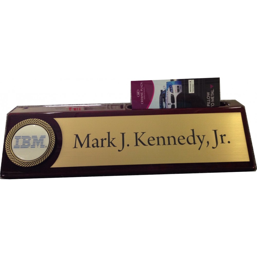 8" Rosewood Piano Desk Wedge Card Holder with Logo