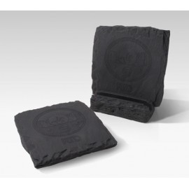 Logo Branded 2-Pc Square Slate-Texture Coaster Set w/Base  Logo Branded 2-Pc Square Slate-Texture Coaster Set w/Base