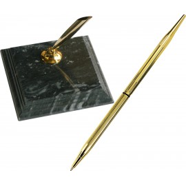 Personalized Black Marble Single Pen Stand- Gold Desk Pen and Funnel
