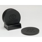 Promotional 4-Pc Round Carbon Fiber-Textured Coaster Set w/Base