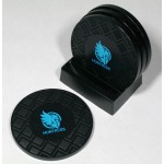 4-Pc Round Diamond Pattern Coaster Set w/Base with Logo