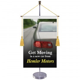 11-19.7" Metal Telescopic Flagpole with One Double Sided Banner with Hanging Cord with Logo